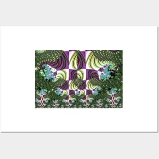 Purple and Green Abstract Checkered Design Posters and Art